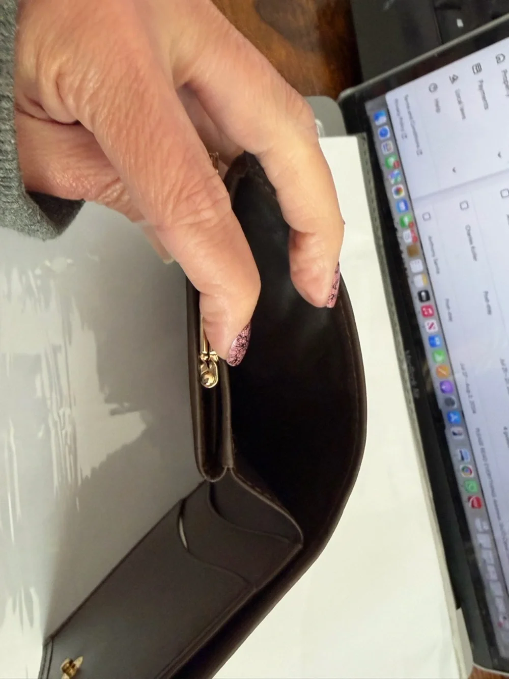 Burberry Beige Tan Check Fold Wallet with Black and Red Accents - Picture 5 of 9